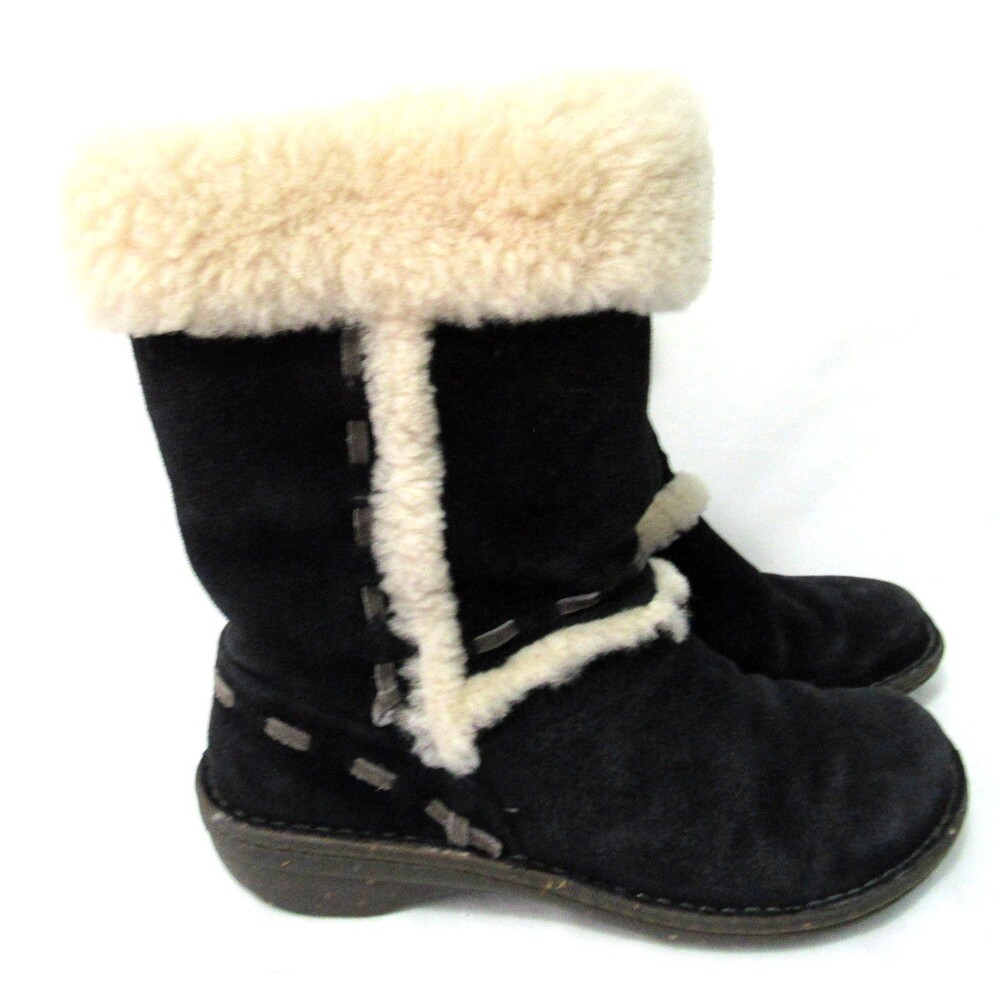 Ugg Black Suede Elijo Sheepskin Lined Boots Size 7 EUC